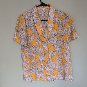 Women's Orange and White Patterned Blouse